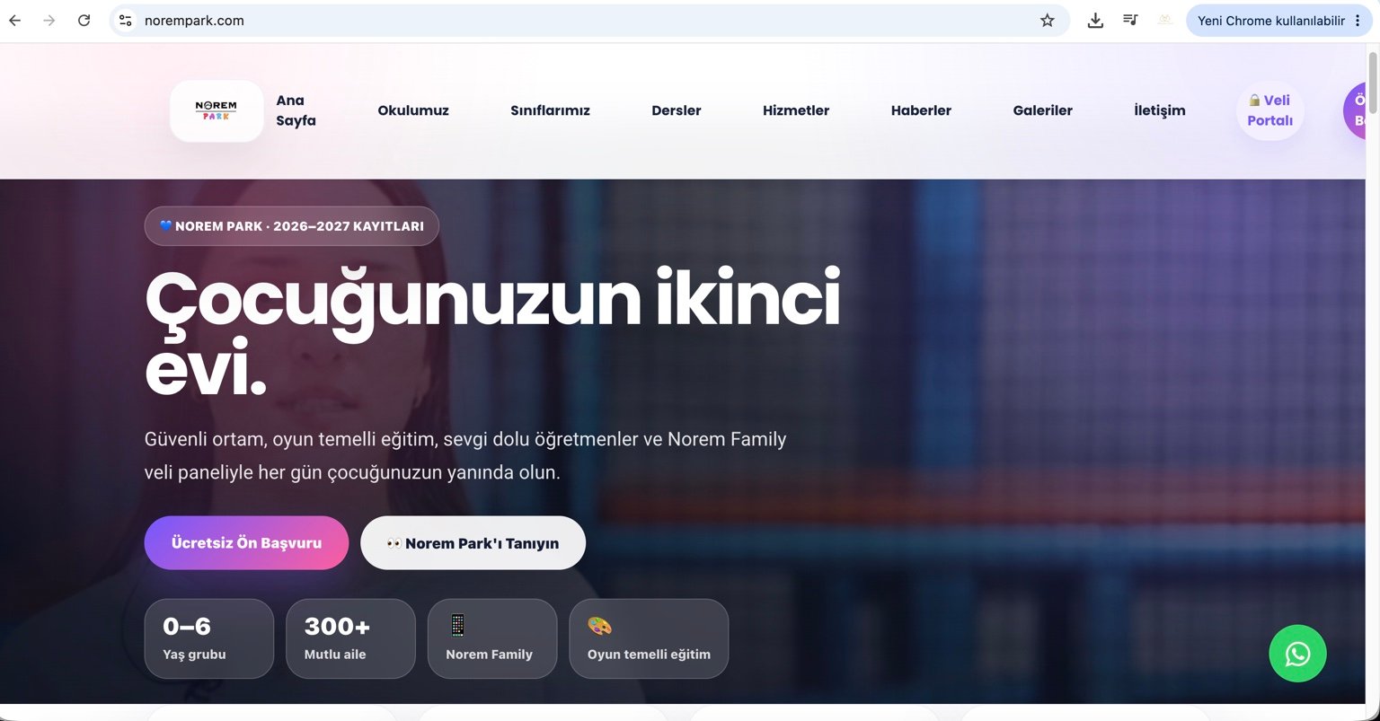 Norem Park web sitesi ana sayfası