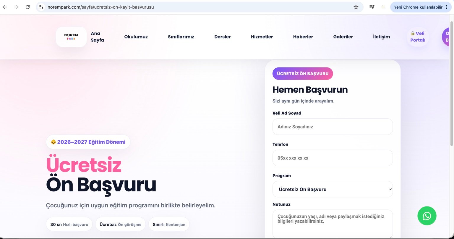 Norem Park ücretsiz ön başvuru sayfası